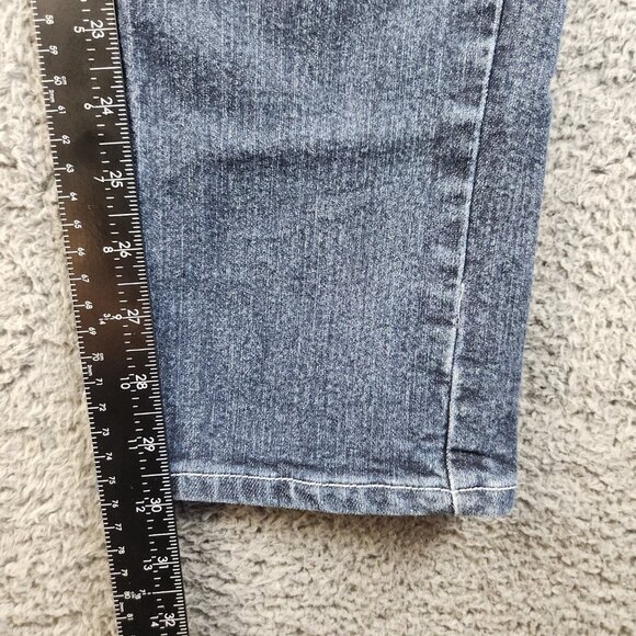 Women's Slim Fit Mid Rise Straight Tapered Leg Blue Jeans Size 12 Stretch Ankle - Picture 9 of 11